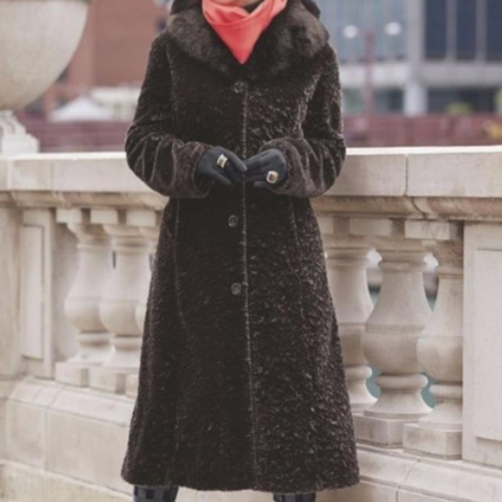 🆕 ASHRO LONG CHOCOLATE BROWN FAUX FUR COAT